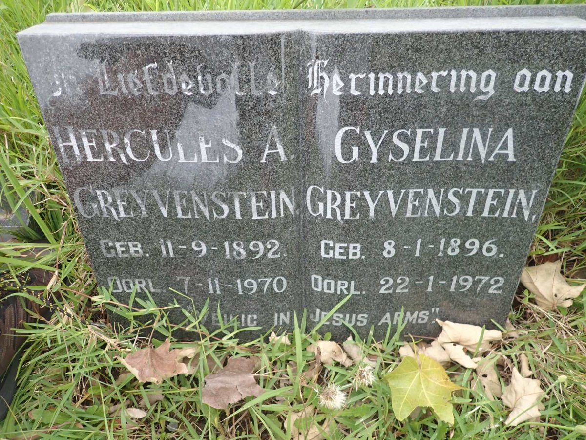 GREYVENSTEIN Hercules A. 1892-1970 &amp; Gyselina 1896-1972