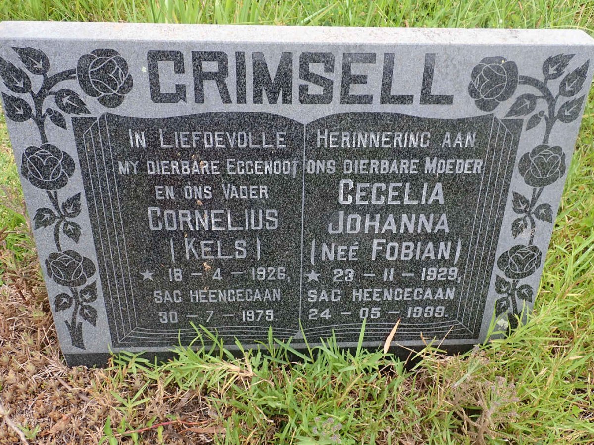 GRIMSELL Cornelius 1926-1979 &amp; Cecelia Johanna FOBIAN 1929-1999