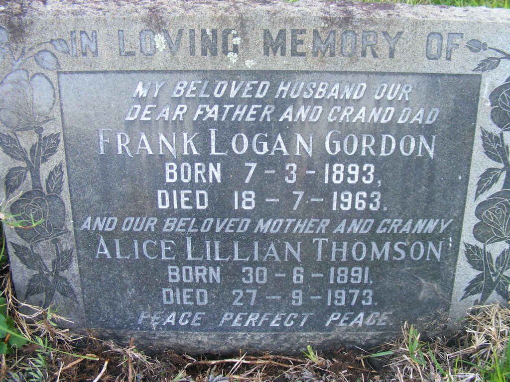 GORDON Frank Logan 1893-1963 &amp; Alice Lillian THOMSON 1891-1973