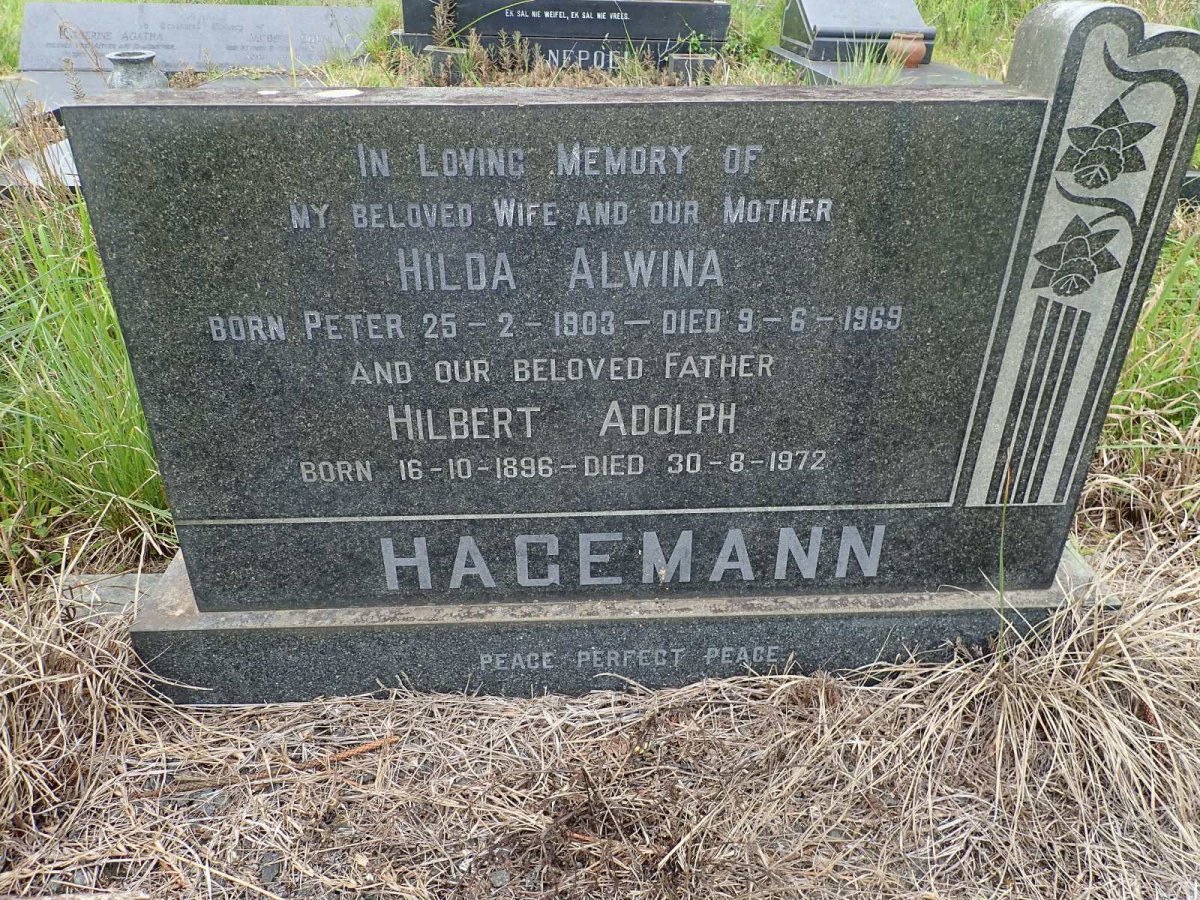 HAGEMANN Hilbert Adolph 1896-1972 &amp; Hilda Alwina PETER 1903-1969