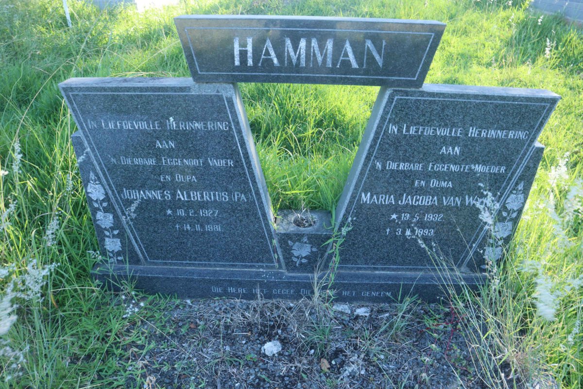 HAMMAN Johannes Albertus 1927-1981 &amp; Maria Jacoba VAN WYK 1932-1993