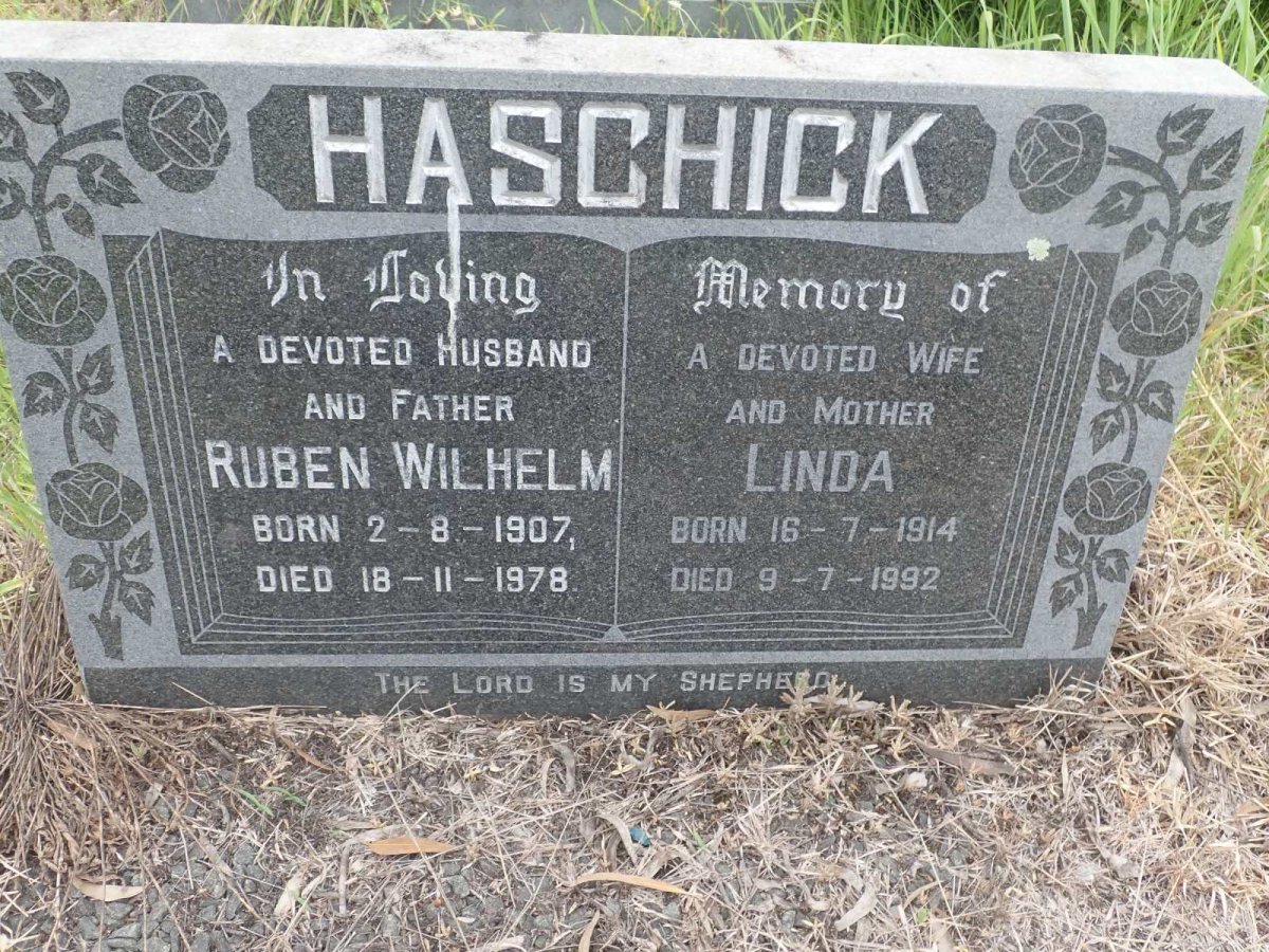 HASCHICK Ruben Wilhelm 1907-1978 &amp; Linda 1914-1992