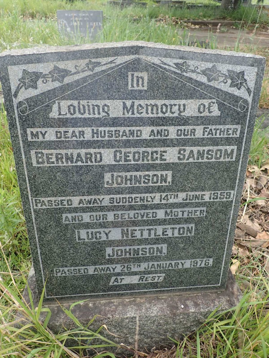 JOHNSON Bernard George Sansom -1959 &amp; Lucy Nettleton -1976