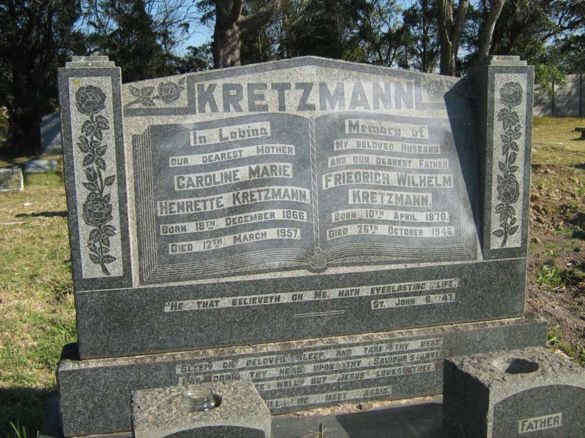 KRETZMANN Friedrich Wilhelm 1870-1946 &amp; Carline Marie Henrette 1866-1957