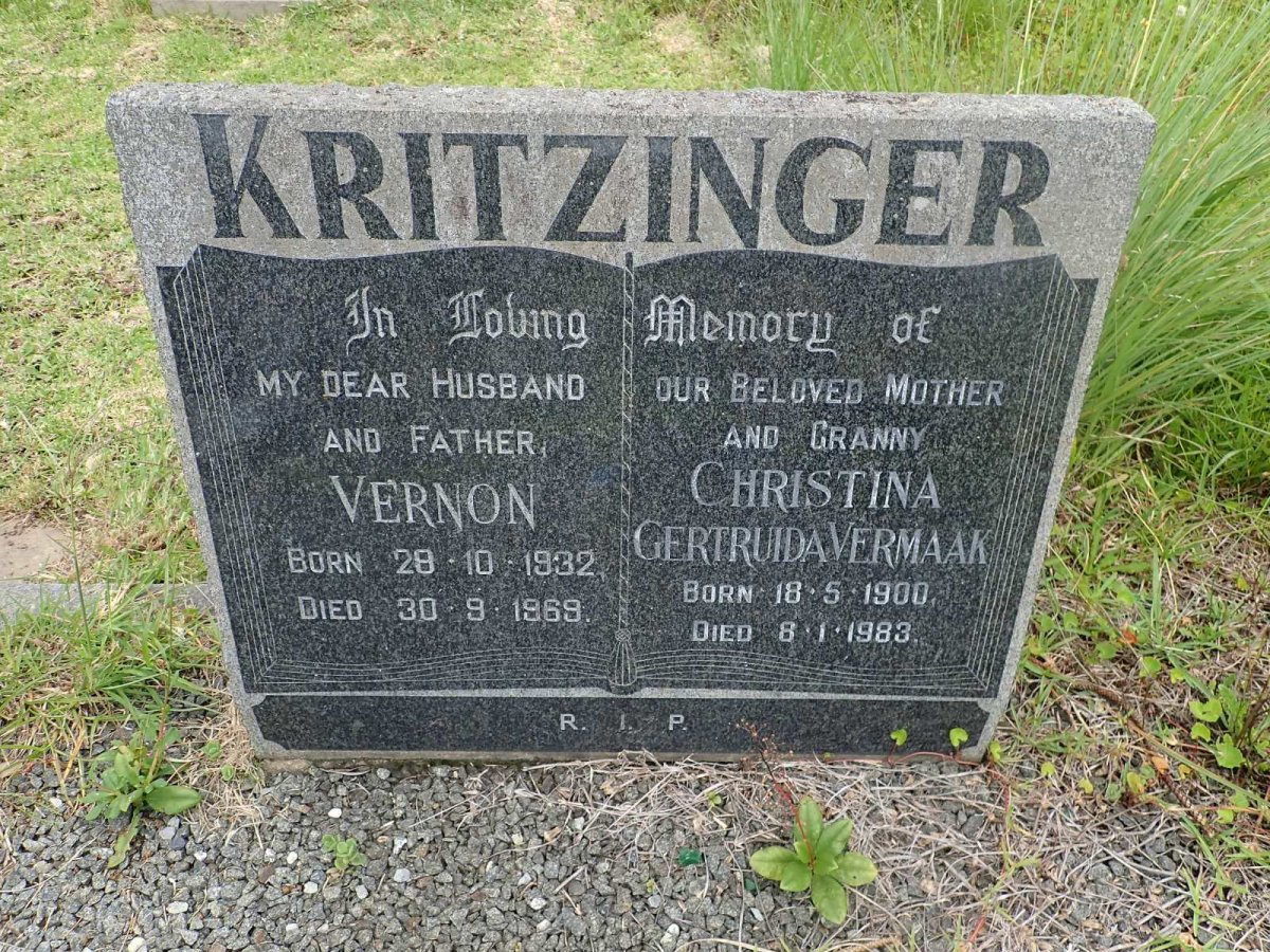 KRITZINGER Vernon 1932-1969 &amp; Christina Gertuida VERMAAK 1900-1983