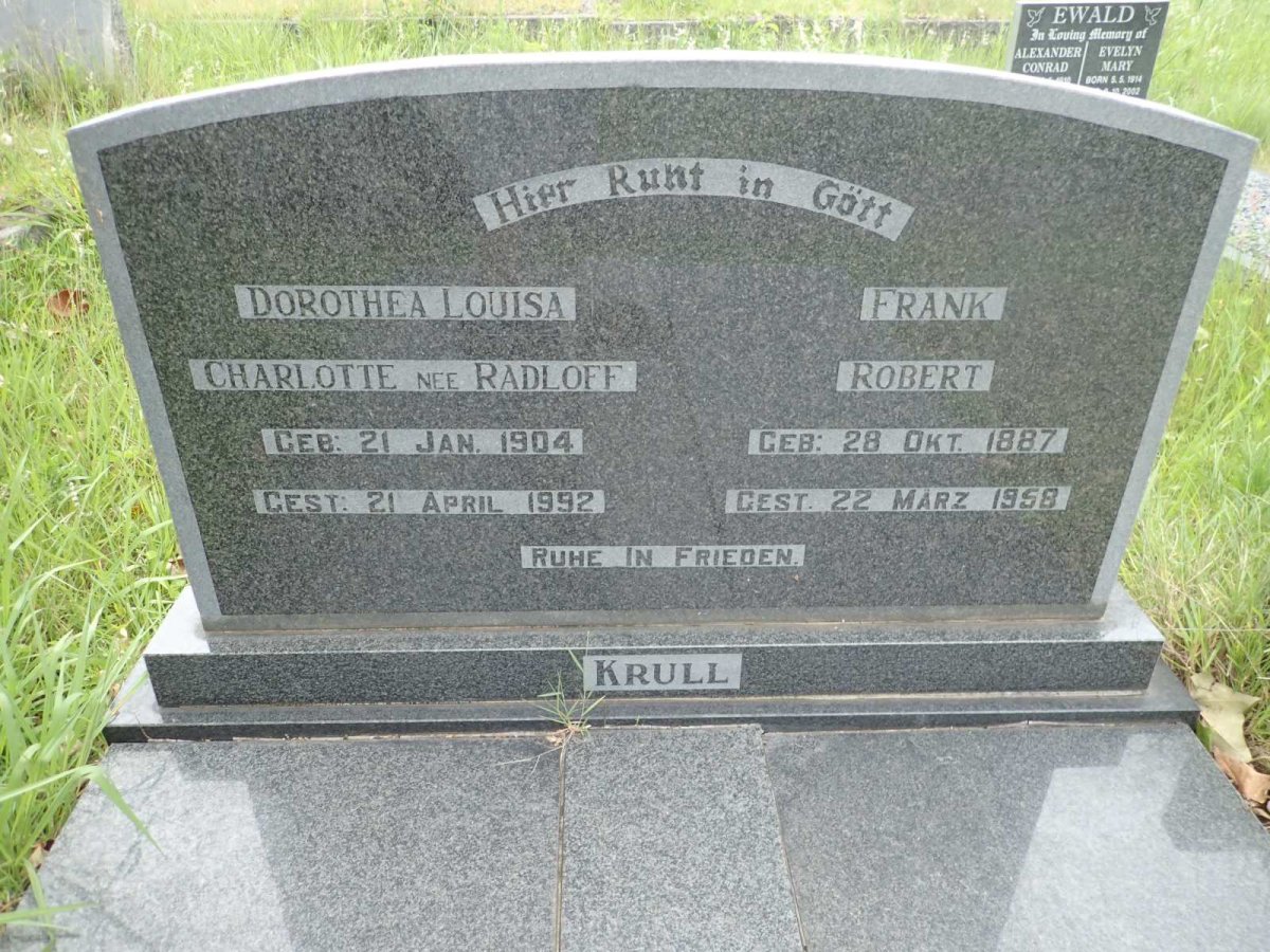 KRULL Frank Robert 1887-1958 &amp; Dorothea Louisa Charlotte RADLOFF 1904-1992