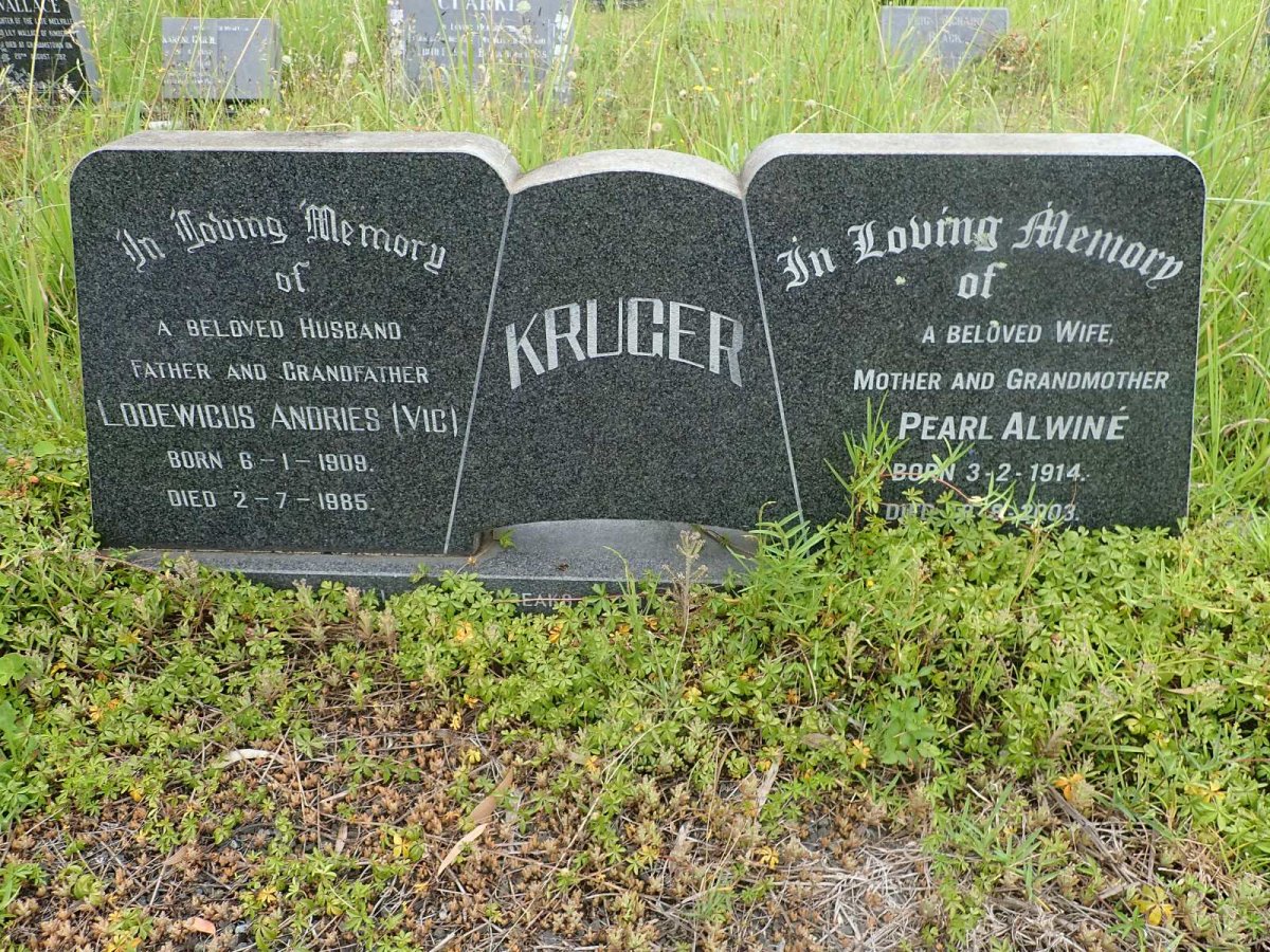 KRUGER Lodewicus Andries 1909-1985 &amp; Pearl Alwine 1914-2003