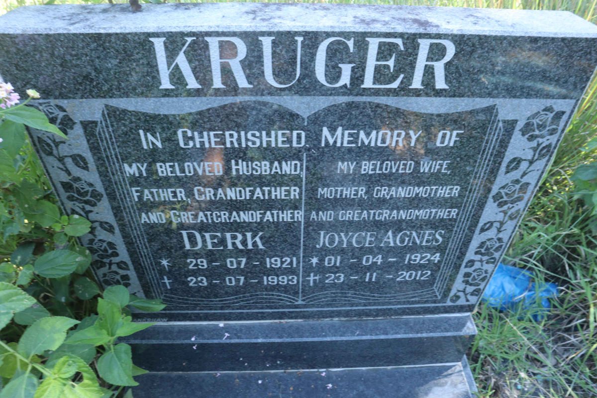 KRUGER Derk 1921-1993 &amp; Joyce Agnes 1924-2012