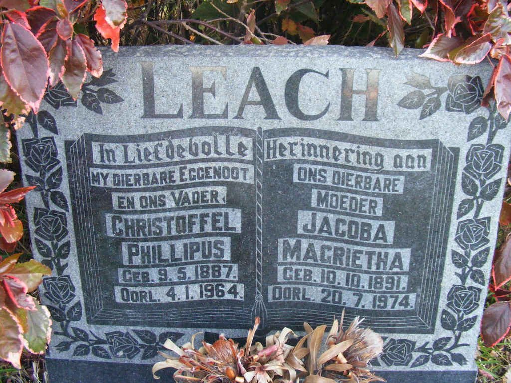 LEACH Christoffel Phillipus 1887-1964 &amp; Jacoba Magrietha 1891-1974