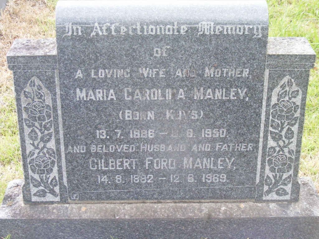 MANLEY Gilbert Ford 1882-1969 &amp; Maria Carolina KUYS 1886-1950