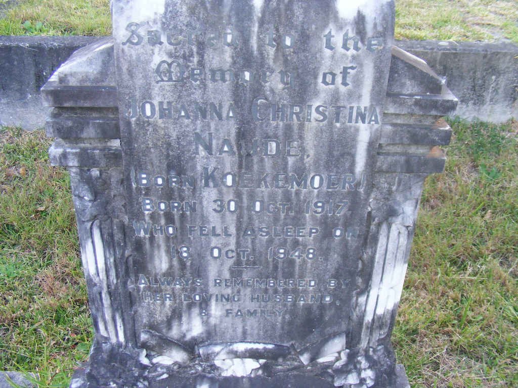 NAUDE Johanna Christina nee KOEKEMOER 1917-1948