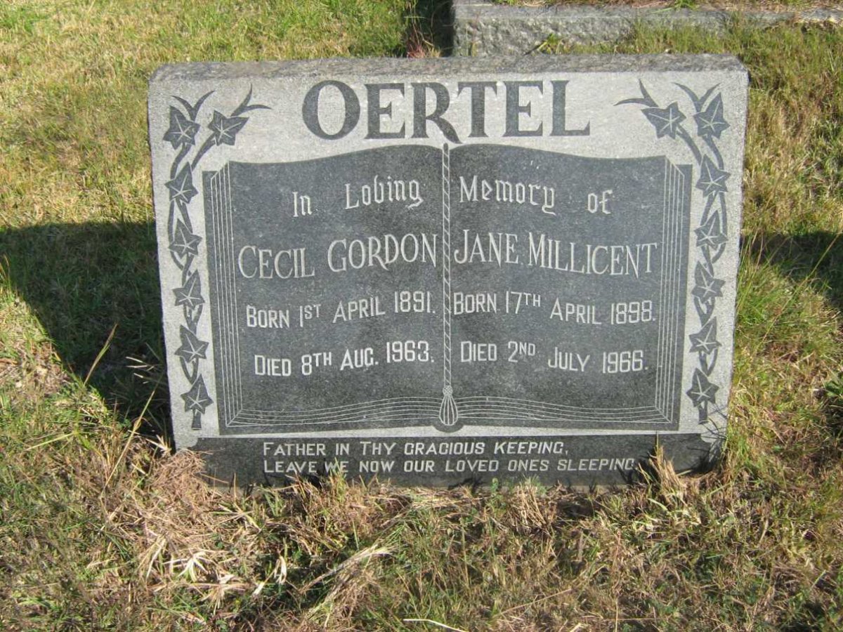 OERTEL Cecil Gordon 1891-1963 &amp; Jane Millicent 1898-1966