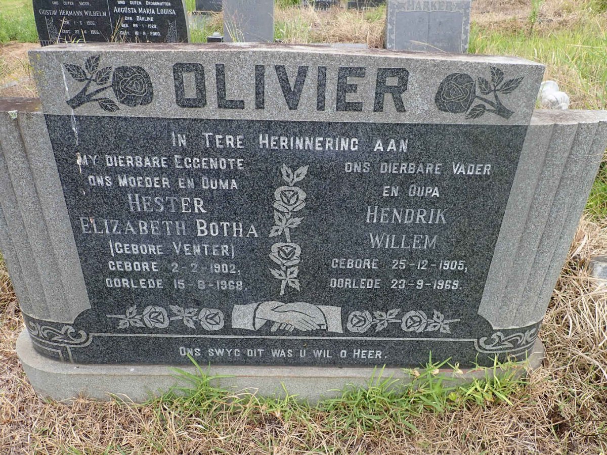 OLIVIER Hendrik Willem 1905-1969 &amp; Hester Elizabeth Botha VENTER 1902-1968