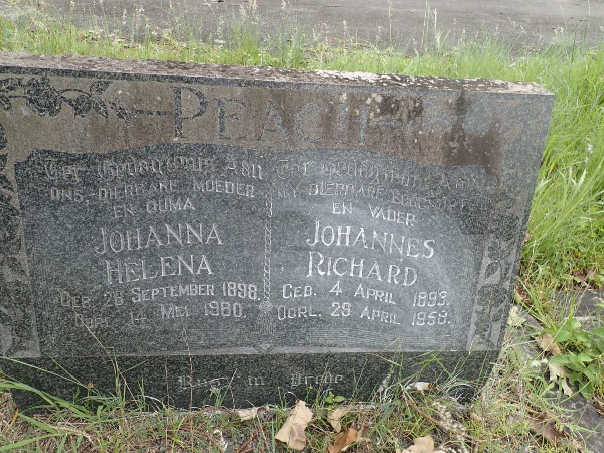 PEACH Johannes Richard 1899-1958 &amp; Johanna Helena 1898-1980