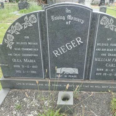 REIGER William Fredrick Carl 1885-1965 Olga Maria 1892-1985
