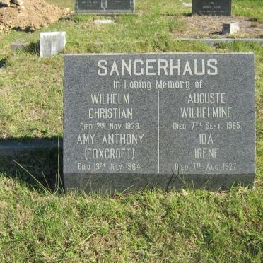 SANGERHAUS Wilhelm Christian -1928 :: SANGERHAUS Amy Anthony nee FOXCROFT -1964