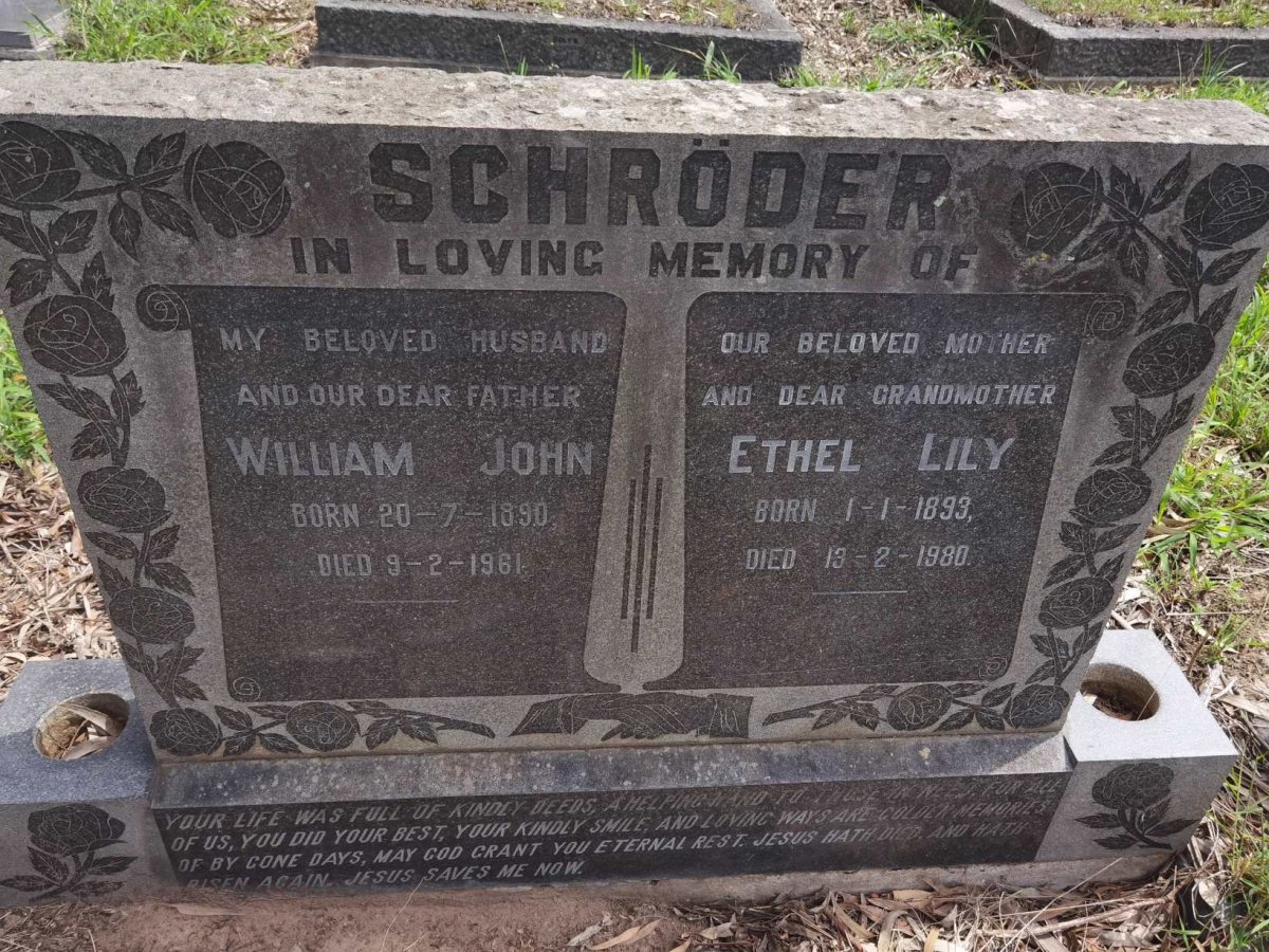 SCHRODER William John 1890-1961 & Ethel Lily 1893-1980