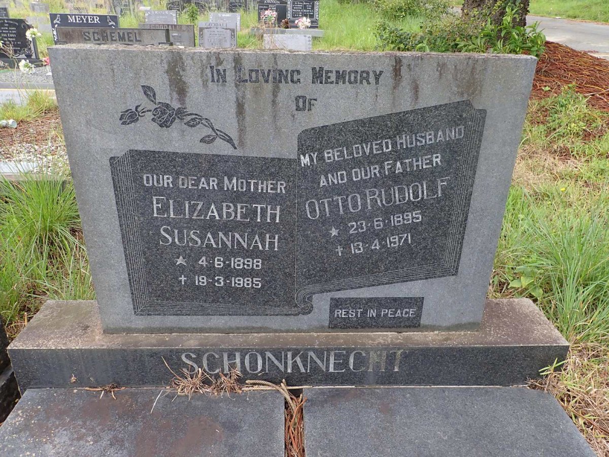 SCHONKNECHT Otto Rudolf 1895-1971 &amp; Elizabeth Susannah 1898-1985