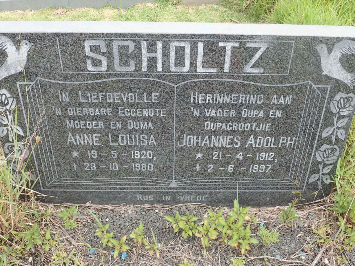 SCHOLTZ Johannes Adolph 1912-1997 &amp; Anne Louisa 1920-1980