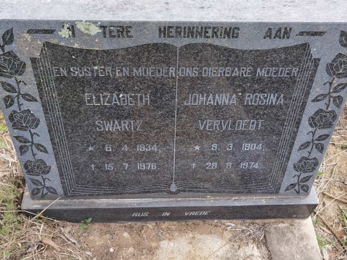 VERVLOEDT Johanna Rosina 1904-1974 :: SWARTZ Elizabeth 1934-1976