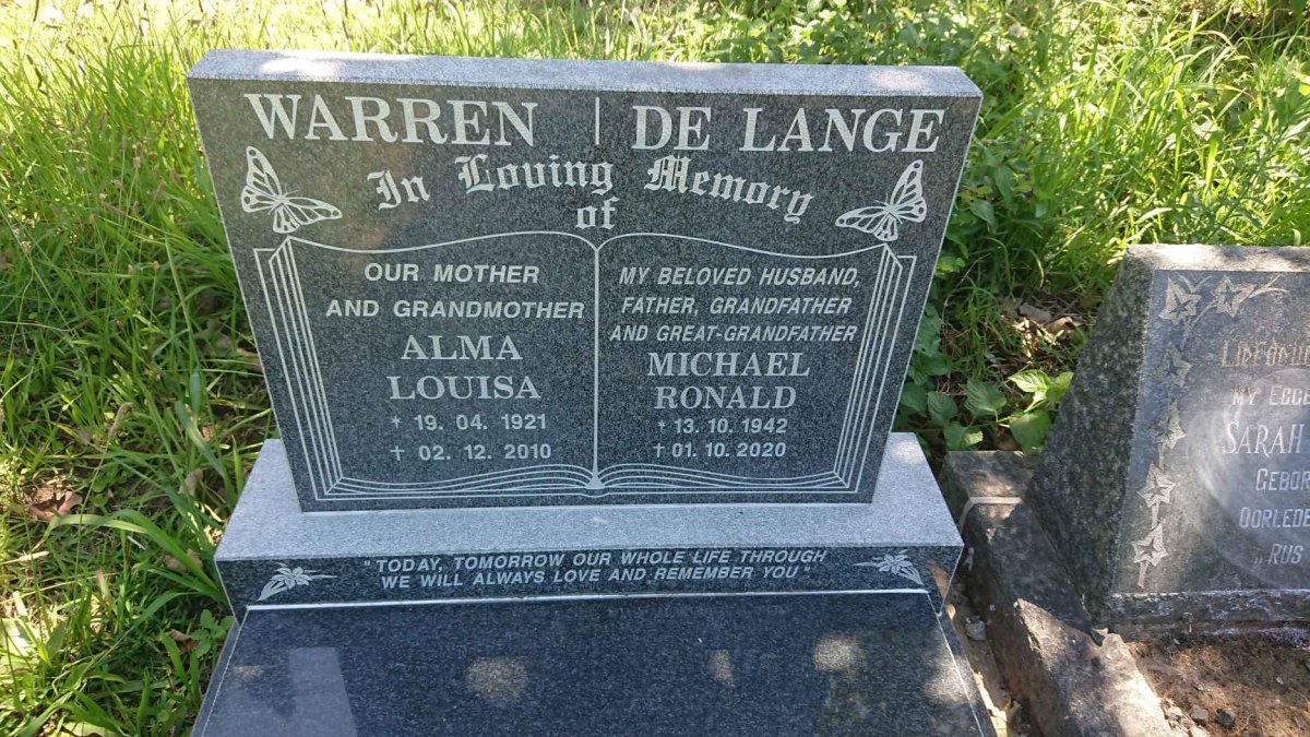 WARREN Alma Louisa 1921-2010 :: DE LANGE Michael Ronald 1942-2020