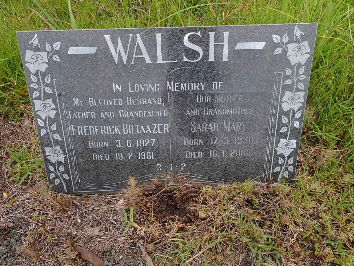 WALSH Frederick Biltaazer 1927-1981 &amp; Sarah Mary 1930-2000