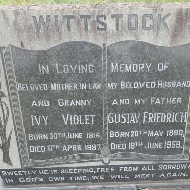 WITTSTOCK Gustav Freidrich 1890-1959 &amp; Ivy Violet 1916-1987