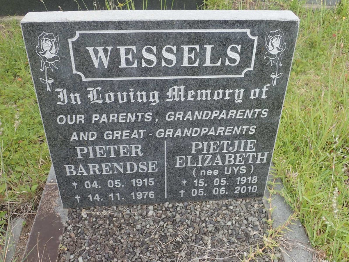 WESSELS Pieter Barendse 1915-1976 &amp; Pietjie Elizabeth UYS 1918-2010