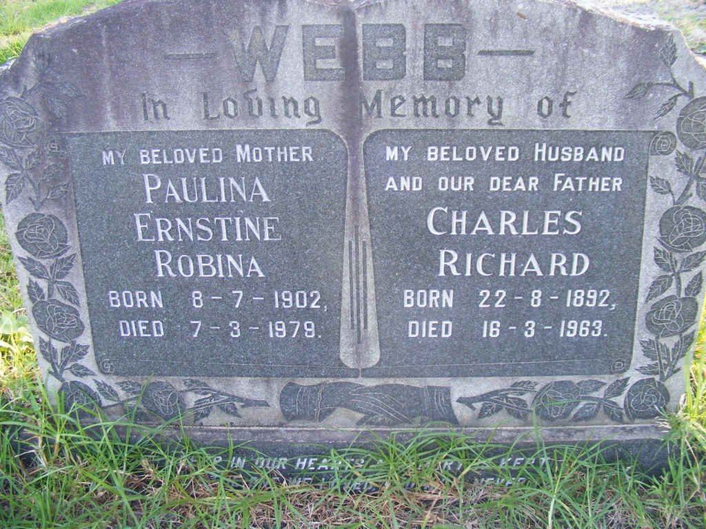WEBB Charles Richard 1892-1963 &amp; Paulina Ernstine Robina 1902-1979