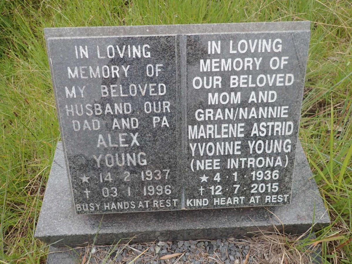 YOUNG Alex 1937-1996 &amp; Marlene Astrid Yvonne INTRONA 1936-2015