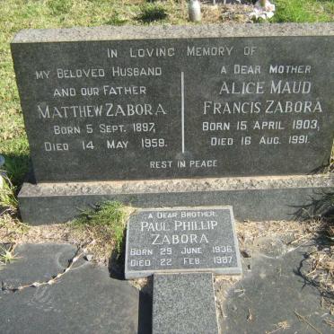 ZABORA Matthew 1897-1959 &amp; Alice Maud Francis 1903-1991 :: ZABORA Paul Phillip 1936-1987