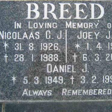 BREED Nicolaas G.J. 1926-1988 &amp; Joey J.W. 1930-2005  :: BREED Daniel J. 1949-1997