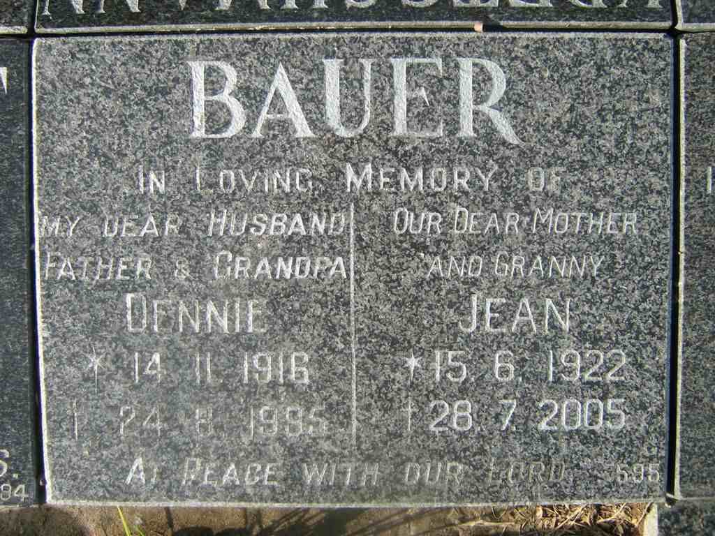 BAUER Dennie 1916-1995 &amp; Jean 1922-2005
