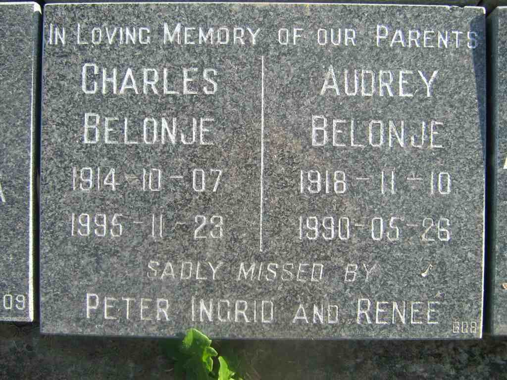 BELONJE Charles 1914-1995 &amp; Audrey 1918-1990