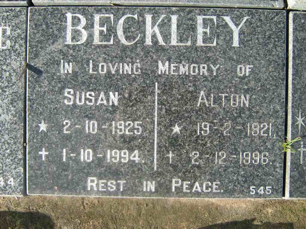 BECKLEY  Alton 1921-1996 &amp; Susan 1925-1994