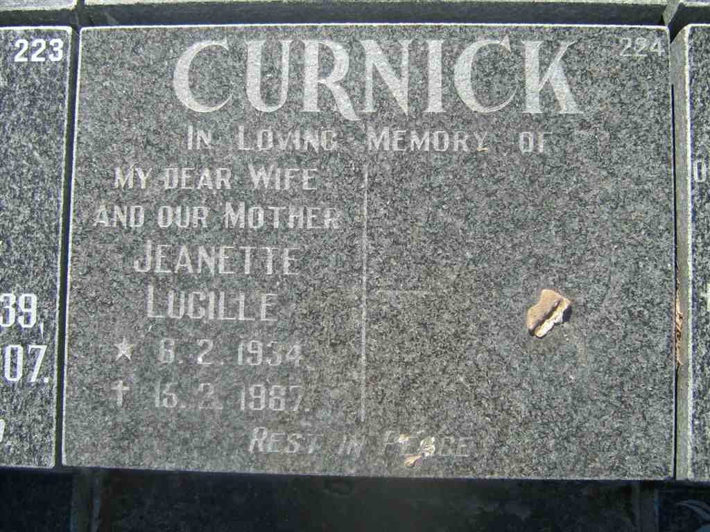 CURNICK Jeanette Lucille 1934-1987
