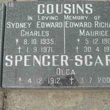 COUSINS Sydney Edward Charles 1935-1971 :: COUSINS Edward Richard Maurice 1909-1973 :: SPENCER-SCARR Olga 1912-2001