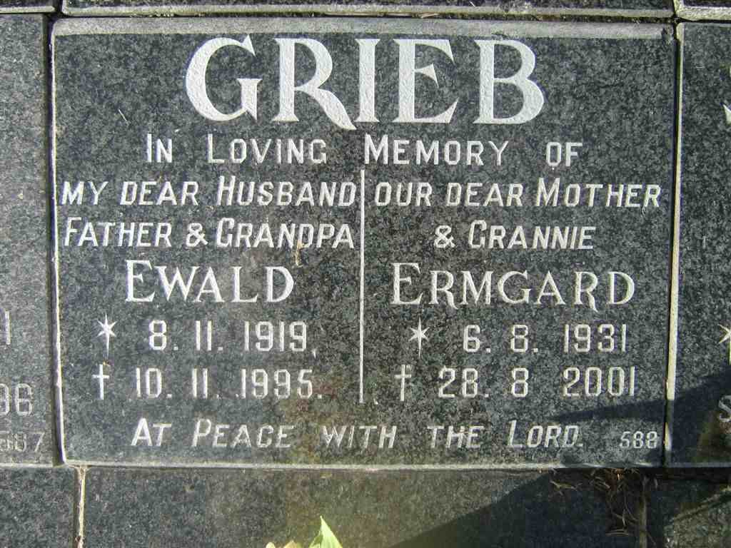 GRIEB Ewald 1919-1995 &amp; Ermgard 1931-2001