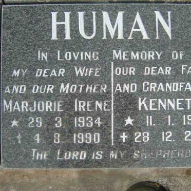 HUMAN Marjorie Irene 1934-1990 &amp; Kenneth 1930-2006