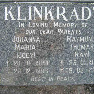 KLINKRADT  Raymond Thomas  1932-2001 &amp; Johanna Maria 1929-1998