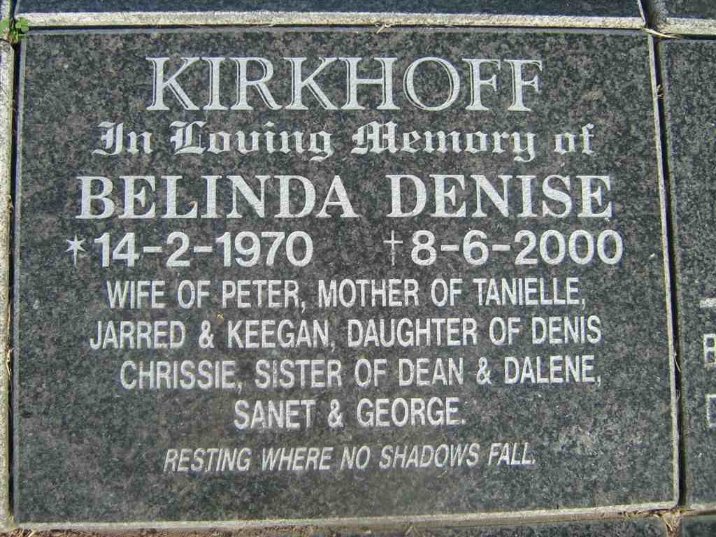 KIRKHOFF Belinda Denise 1970-2000