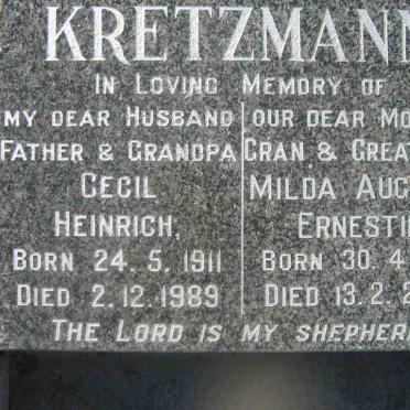 KRETZMANN Cecil Heinrich 1911-1989 &amp; Milda Auguste Ernestine 1913-2004