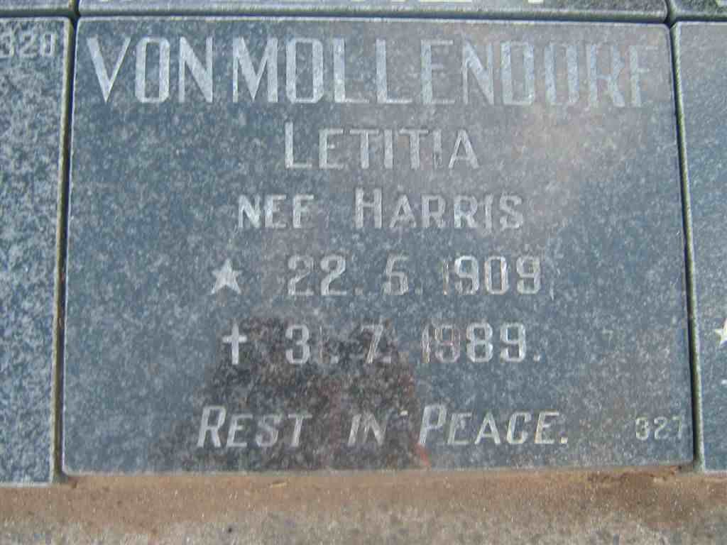 MOLLENDORF Letitia, von nee HARRIS 1909-1989
