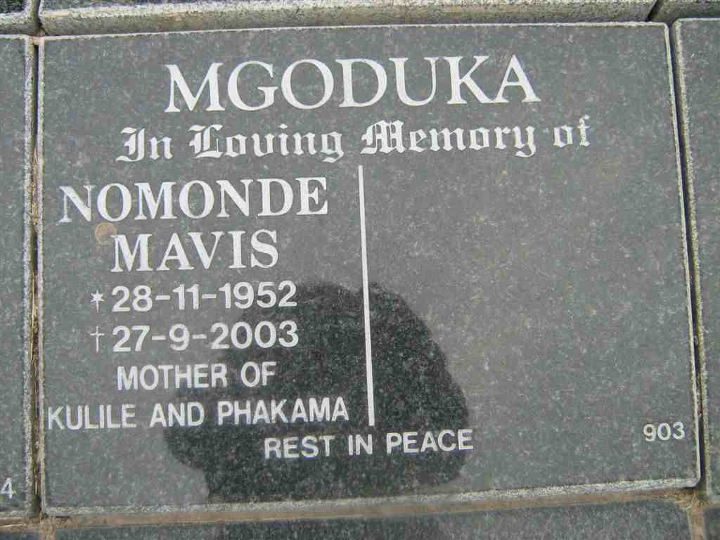 MGODUKA Nomonde Mavis 1952-2003