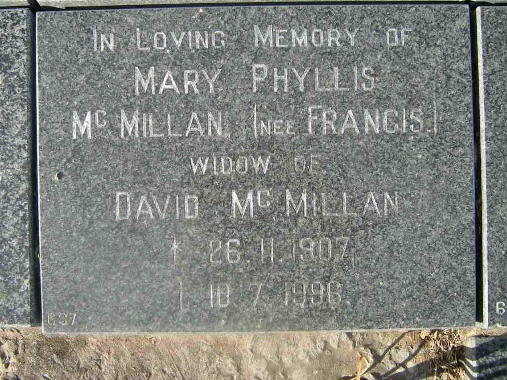 MCMILLAN Mary Phyllis nee FRANCIS 1907-1996