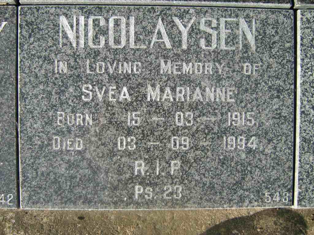 NICOLAYSEN Svea Marianne 1915-1994
