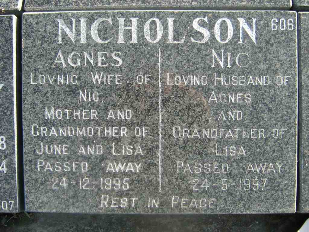 NICHOLSON Nic -1997 &amp; Agnes -1995