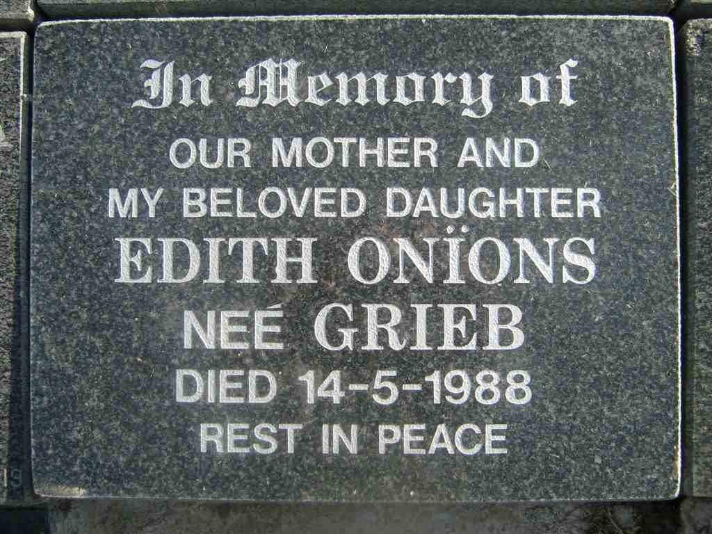 ONIONS Edith nee GRIEB -1988