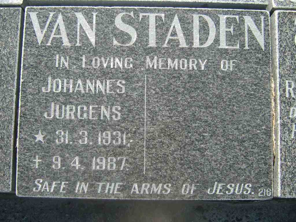 STADEN Johannes Jurgens, van 1931-1987