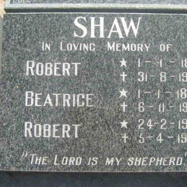 SHAW Robert 1891-1970 &amp; Beatrice 1895-1985 :: SHAW Robert 1928-1957